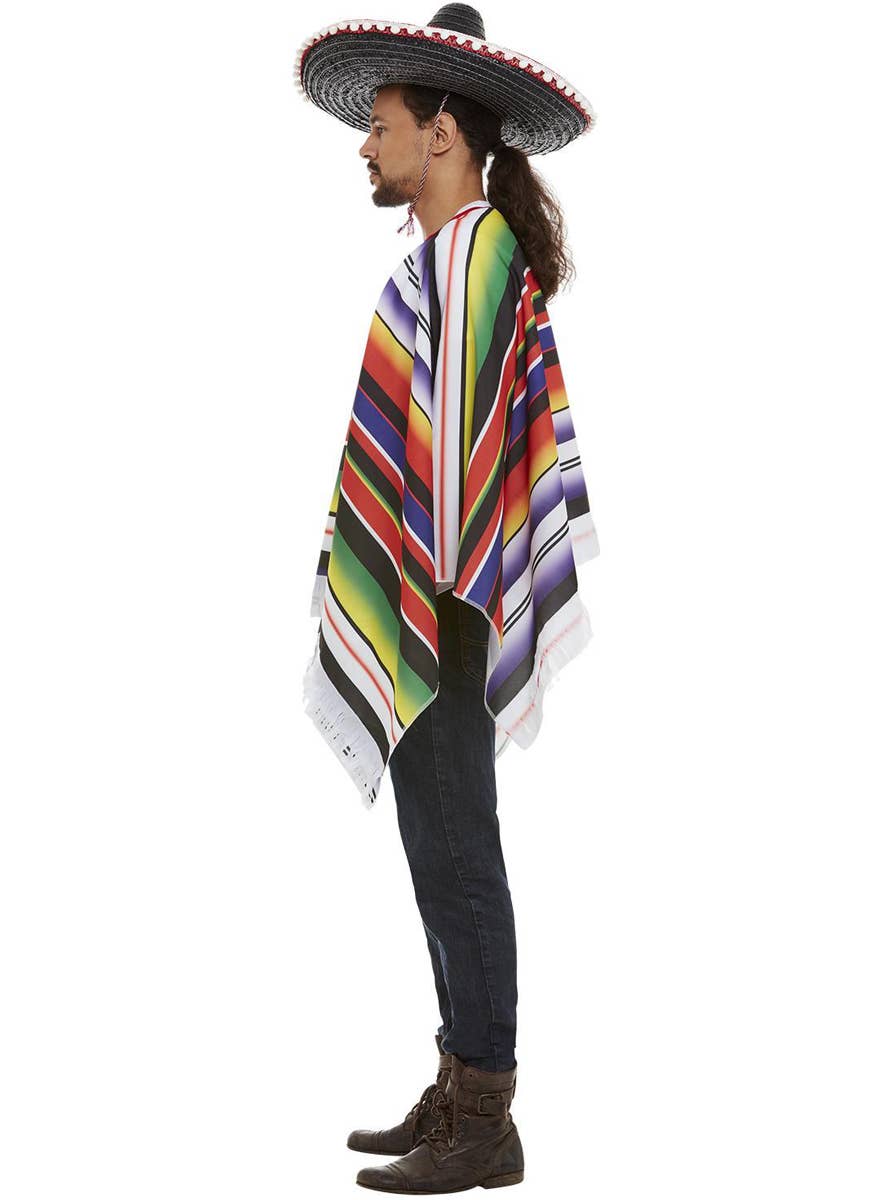 Men's Mexican Muilti Coloured Fancy Dress Poncho Side Image 