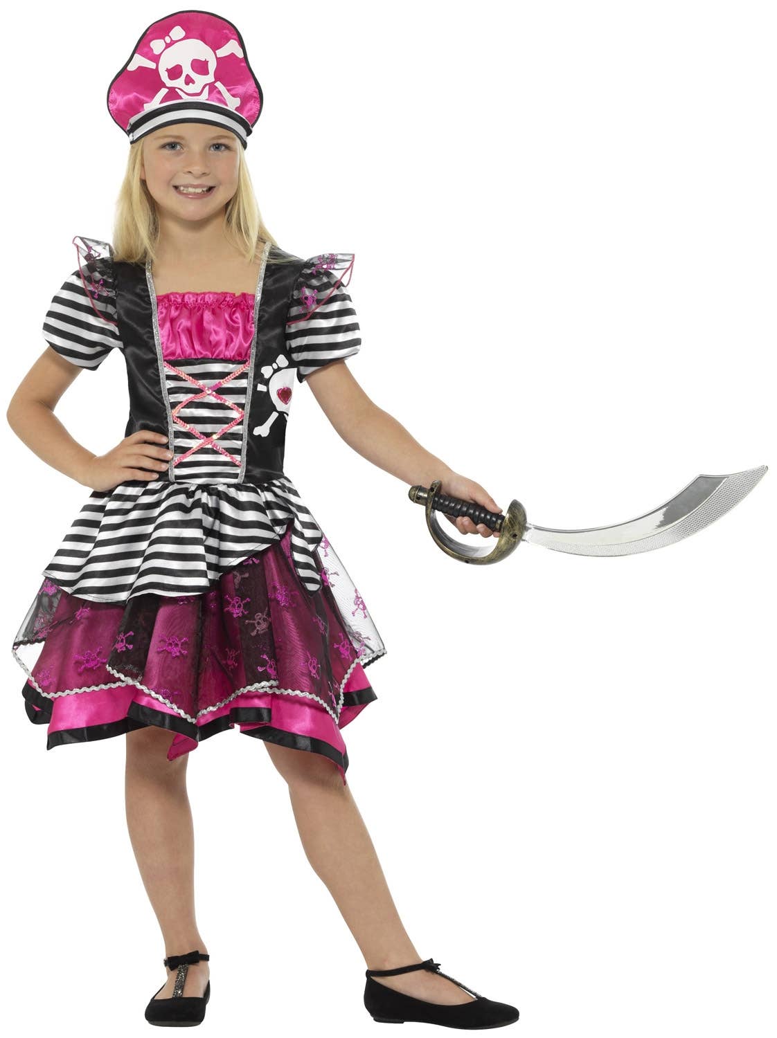 Pretty Pink Pirate Girls Fancy Dress Costume - Alternative Image