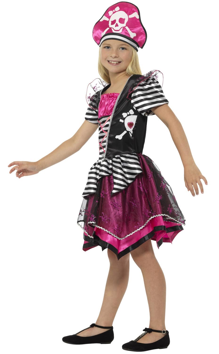Pretty Pink Pirate Girls Fancy Dress Costume - Side Image