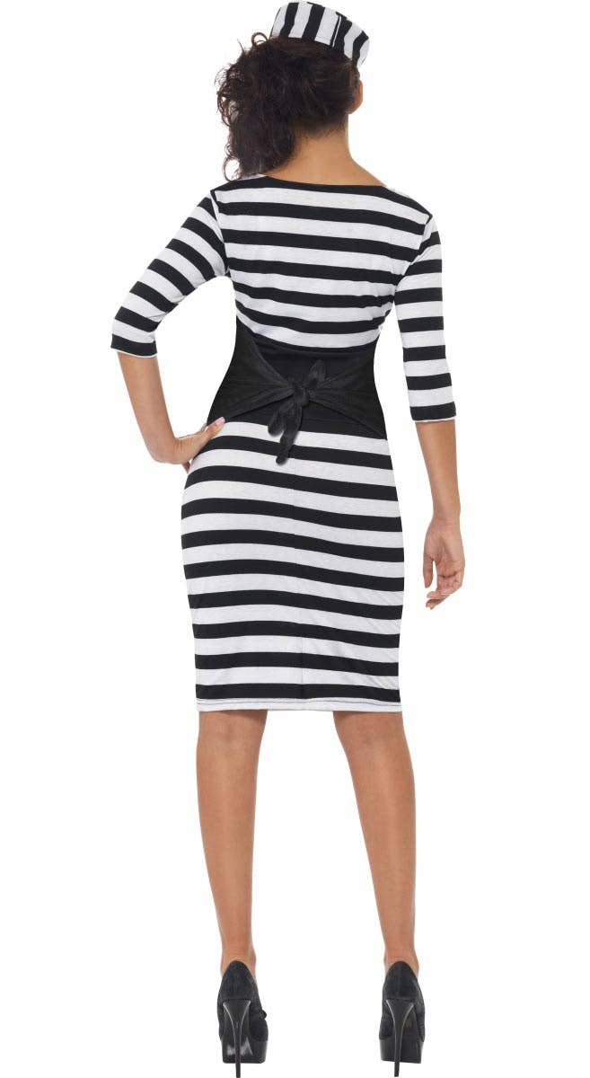 Women's Black and White Striped Classy Convict Prisoner Costume - Back Image