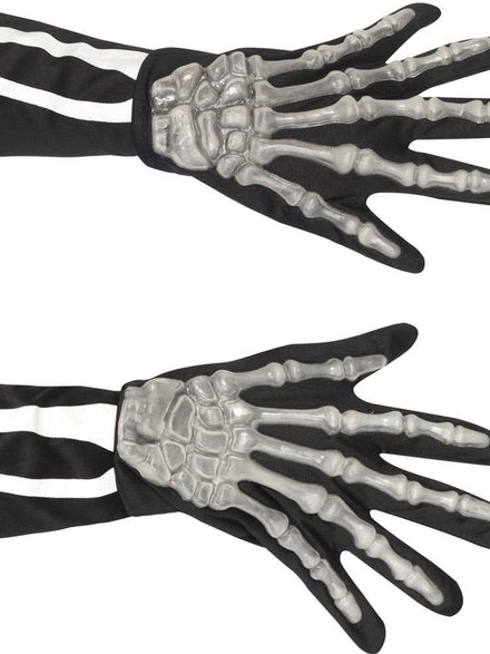 Black Stretch Plastic Skeleton Hands Costume Gloves 