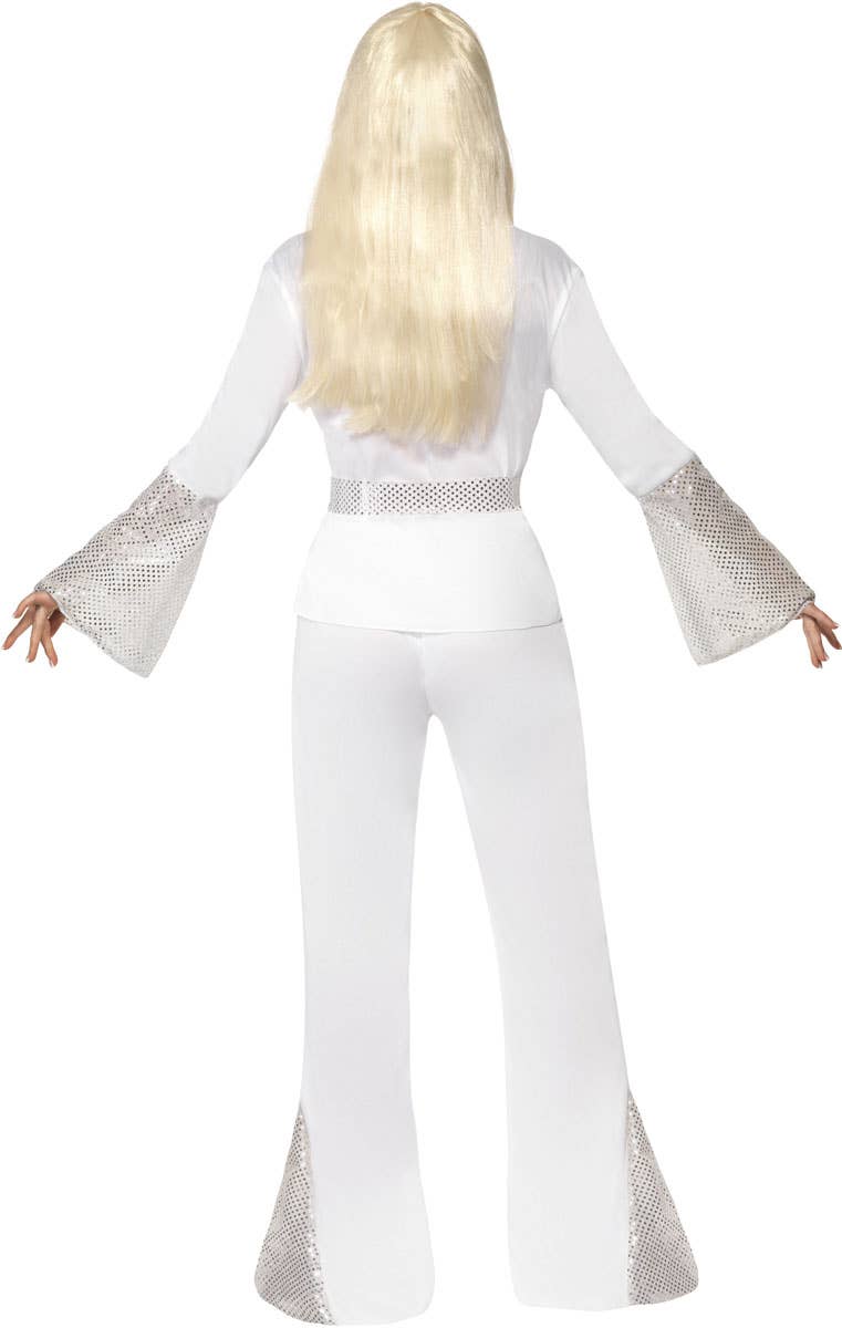 70s Disco Dancer Women's White ABBA Fancy Dress - Back View