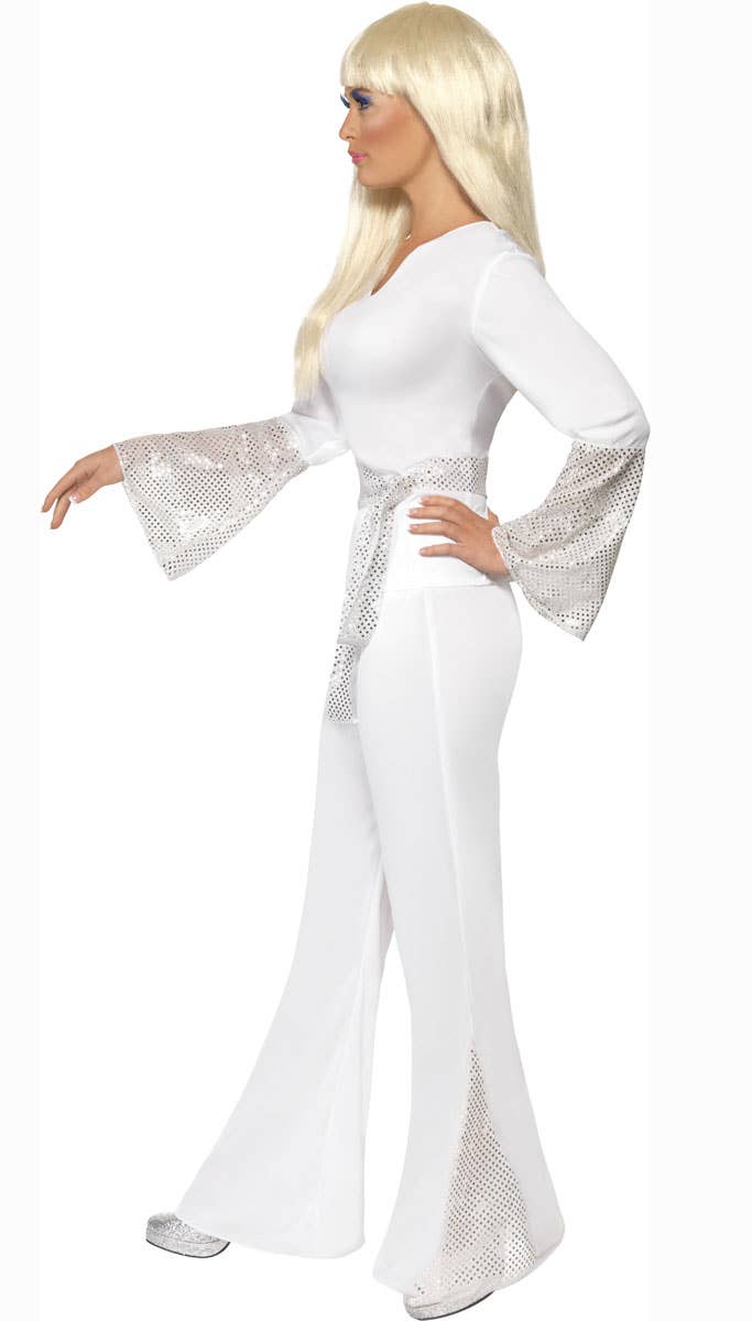 70s Disco Dancer Women's White ABBA Fancy Dress - Side View