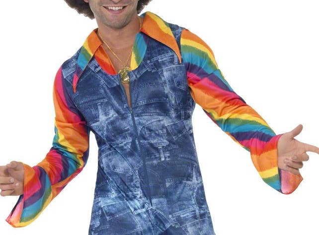 Funky Blue Denim Men's 1970s Disco Party Costume - Close Image