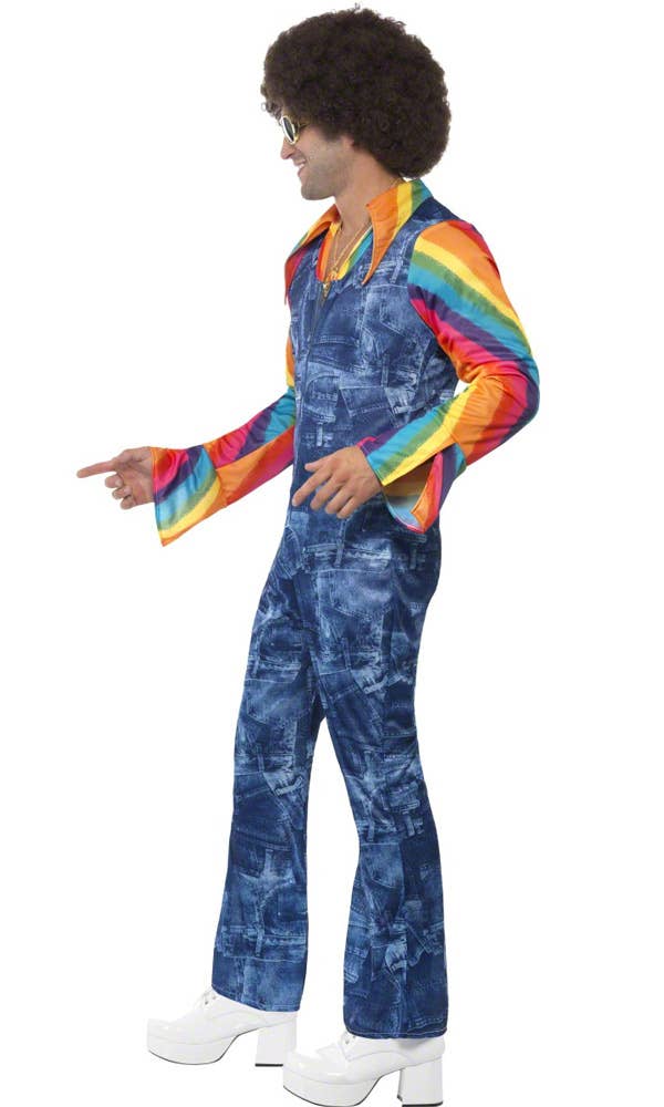 Funky Blue Denim Men's 1970s Disco Party Costume - Side Image