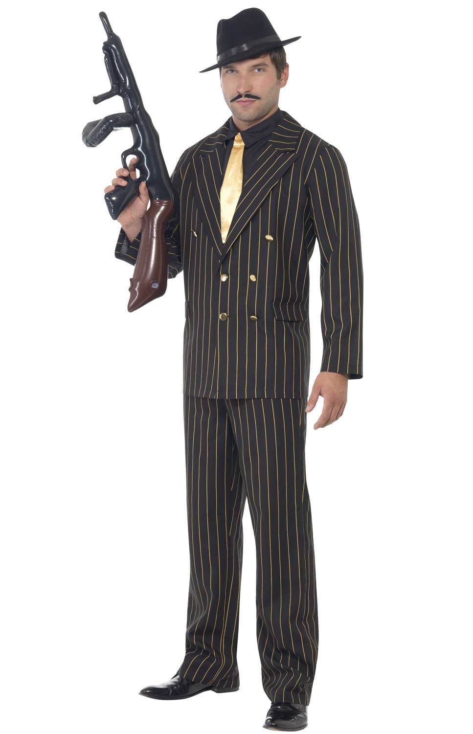 Men's Mafia 1920's Gangster Gold Pinstripe Costume Front View 2
