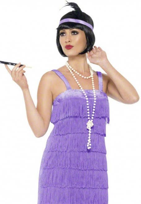 Women's Lavender 1920's Gatsby Flapper Costume Close Up View