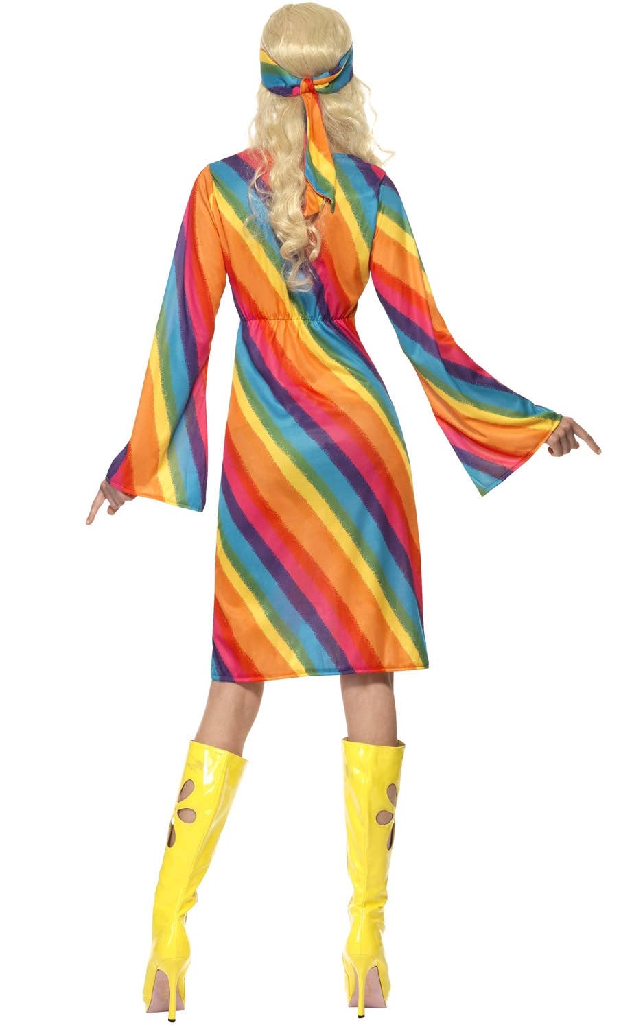 1970's Women's Rainbow Hippie Costume - Back View