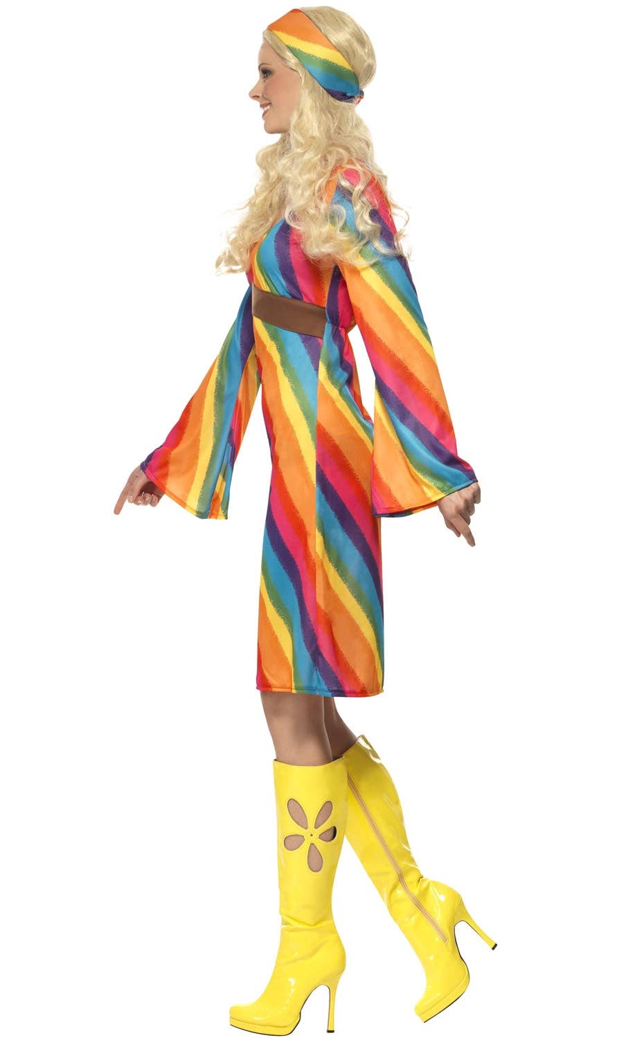 1970's Women's Rainbow Hippie Costume - Side View