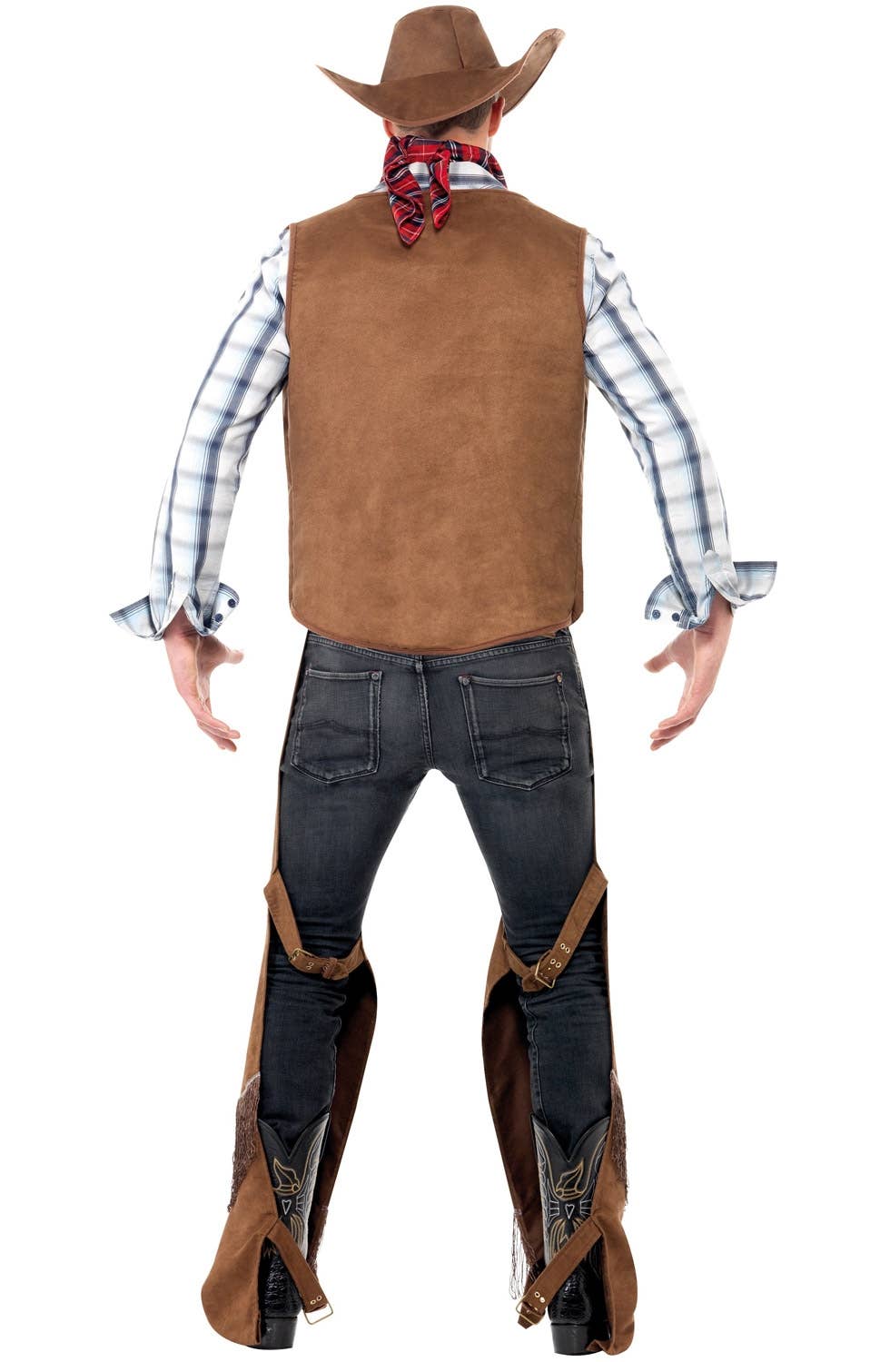 Men's Fringed Rodeo Cowboy Wild West Fancy Dress Costume Back View