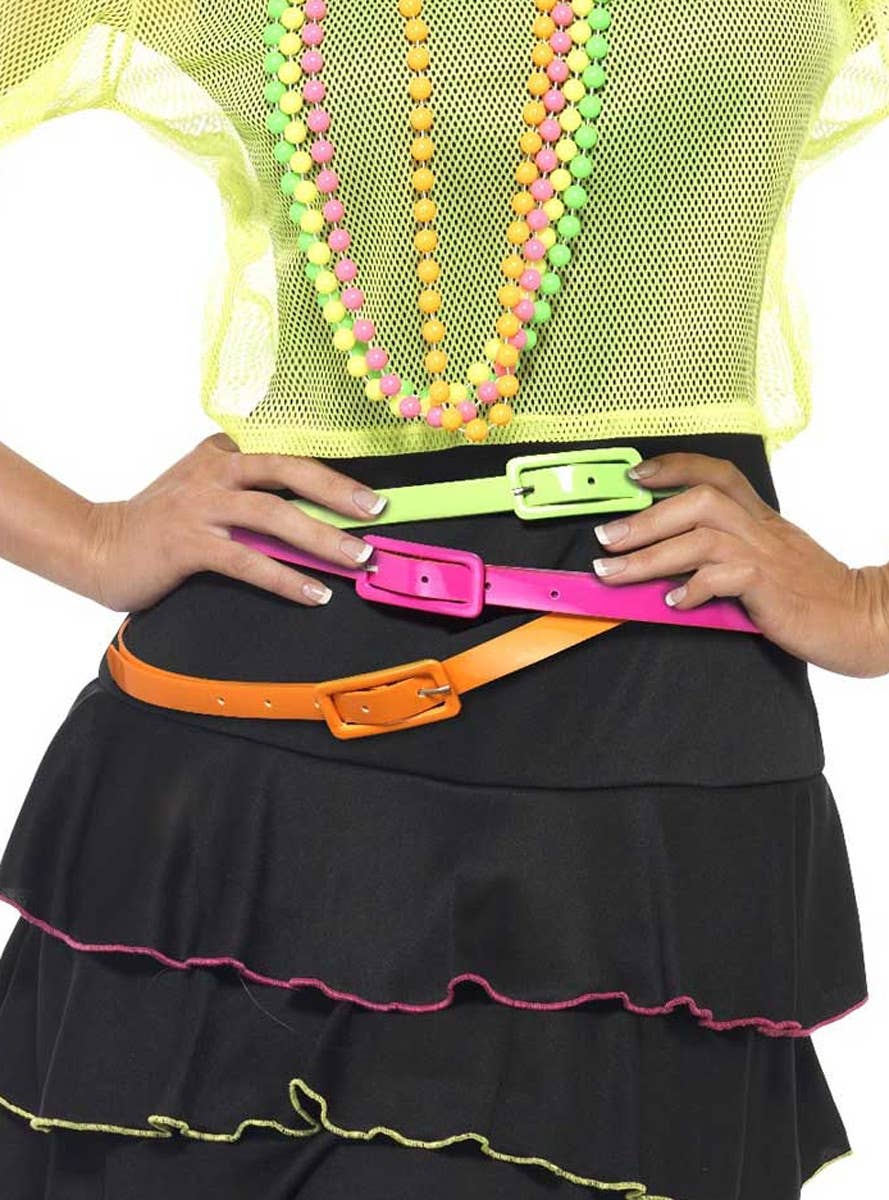Pink, Orange and Green 3 Pack of Neon Green Costume Belts