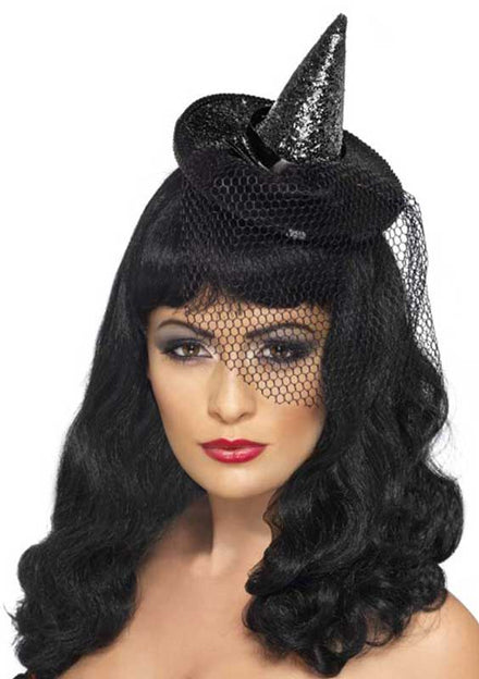 Mini Sparkly Glitter Black Witch Hat 