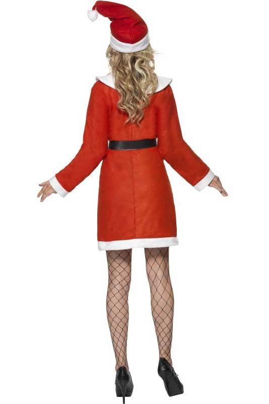 Affordable Fleece Miss Santa Christmas Costume for Women - Back Image