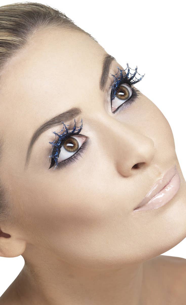 Image of Spiderweb Blue Glitter Halloween Eyelashes
