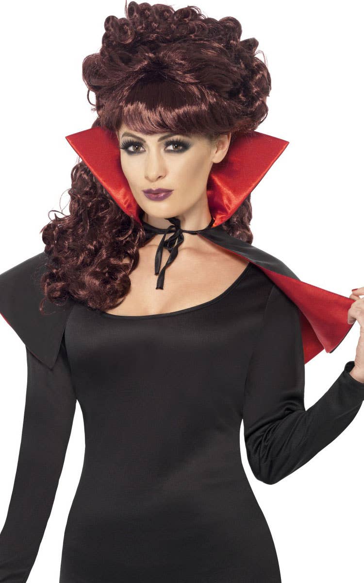 Mini Red and Black Vampire Costume Cape with Large Stand Up Collar