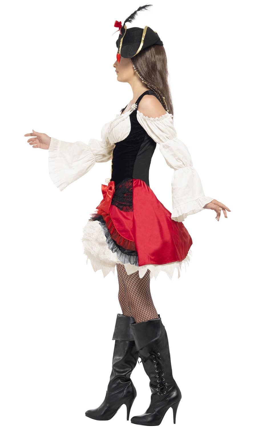 Glamorous Women's Black and Red Pirate Lady Costume Side View