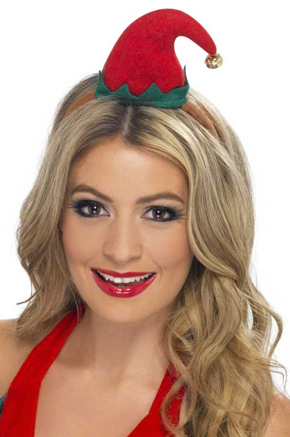 Mini Red and Green Christmas Elf Hat Costume Headband