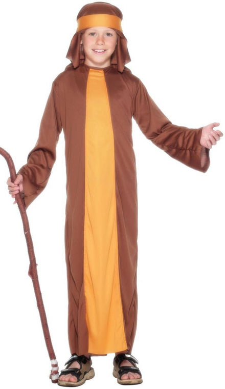 Boy's Brown And Orange Biblical Long Robe Shepherd Fancy Dress Costume Main Image