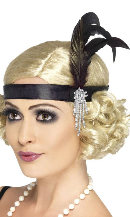 Image of Charleston Flapper Black Satin 1920s Headband