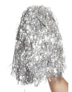 Metallic Silver Cheerleader Pom Poms Costume Accessory