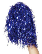 Metallic Blue Cheerleader Pom Poms Costume Accessory