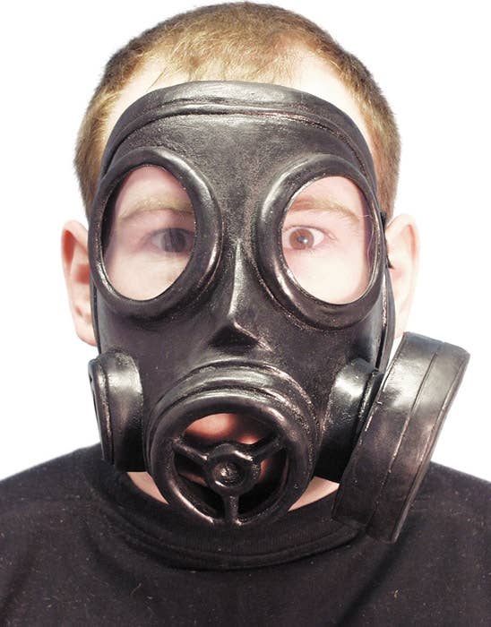Full Face Black Latex Gas Mask Costume Accessory - Main Image