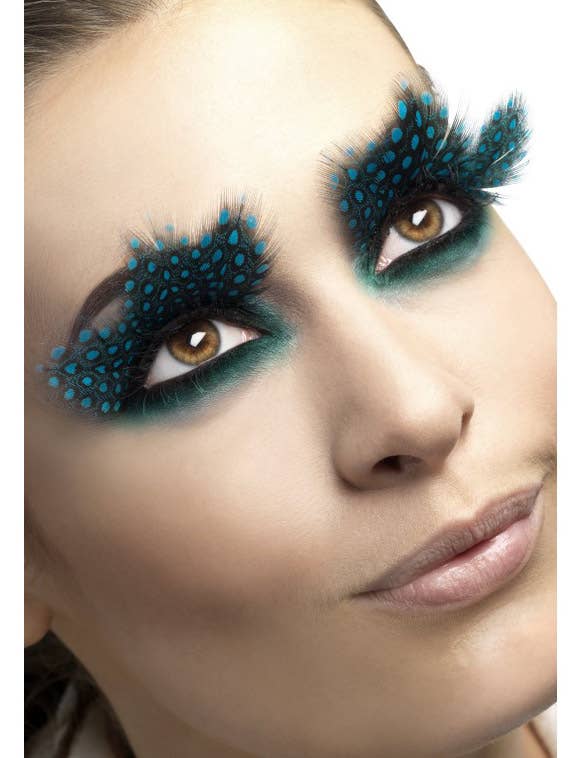 Reusable Long Spotted Blue Feather False Eyelashes