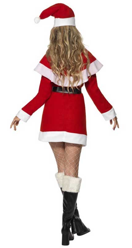 Red and White Fleece Sexy Miss Santa Women's Christmas Costume - Back Image