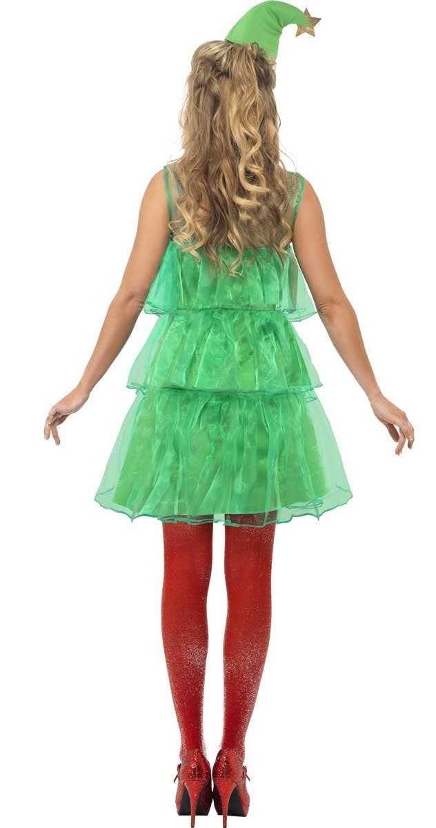 Women's Festive Green Christmas Tree Costume Back Image