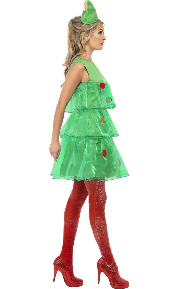 Women's Festive Green Christmas Tree Costume Side Image