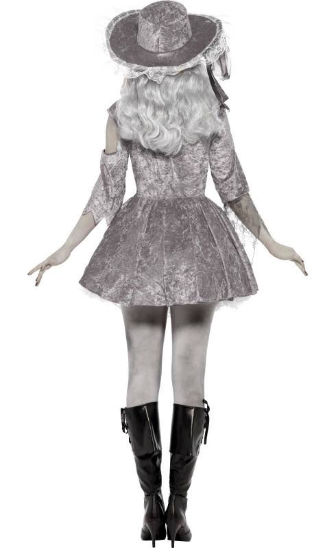 Tattered Grey Lace Women's Ghost Pirate Halloween Costume - Back View