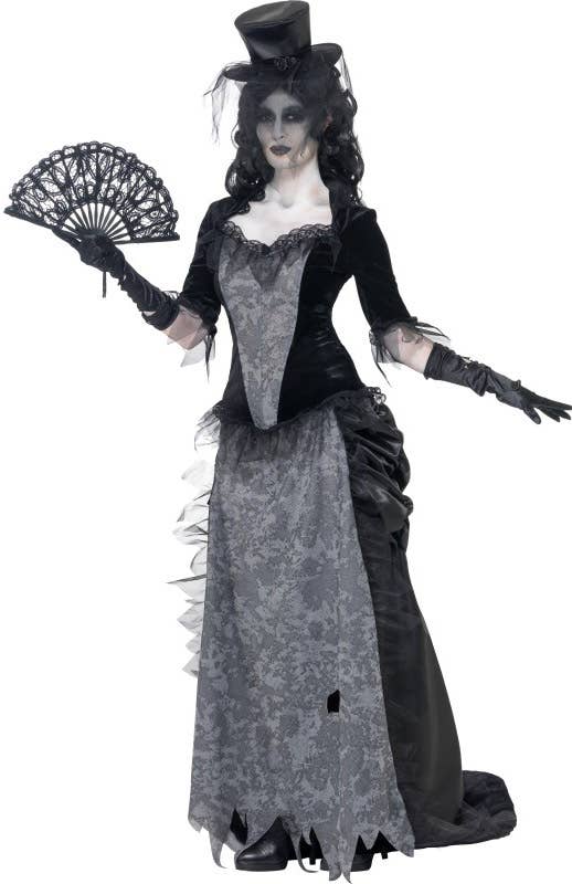 Womens Black and Grey Ghost Widow Halloween Costume - Main Image