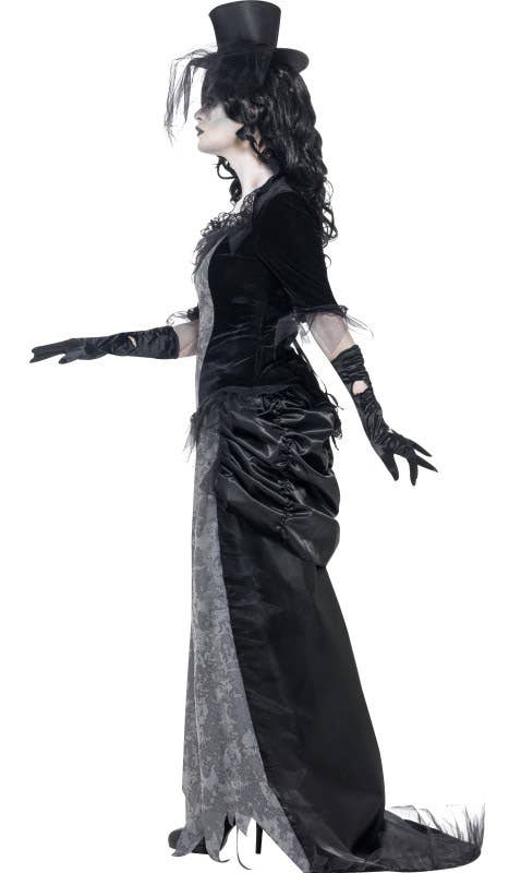 Womens Black and Grey Ghost Widow Halloween Costume - Side Image