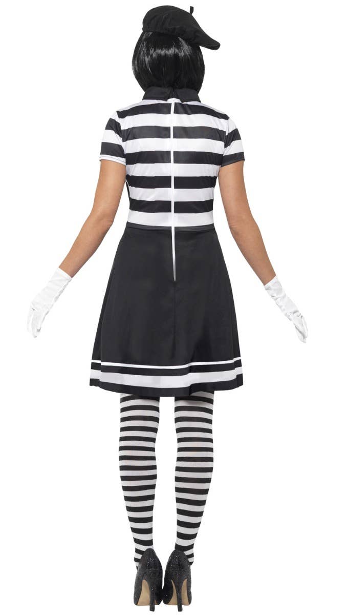 Women's Black And White French Mime Clown Halloween Fancy Dress Costume Back Image 