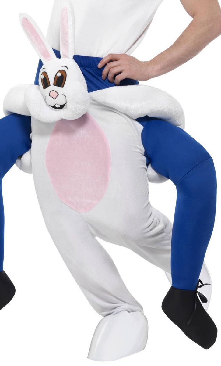 Novelty Piggyback Easter Bunny Men's Fancy Dress Costume Close up Image