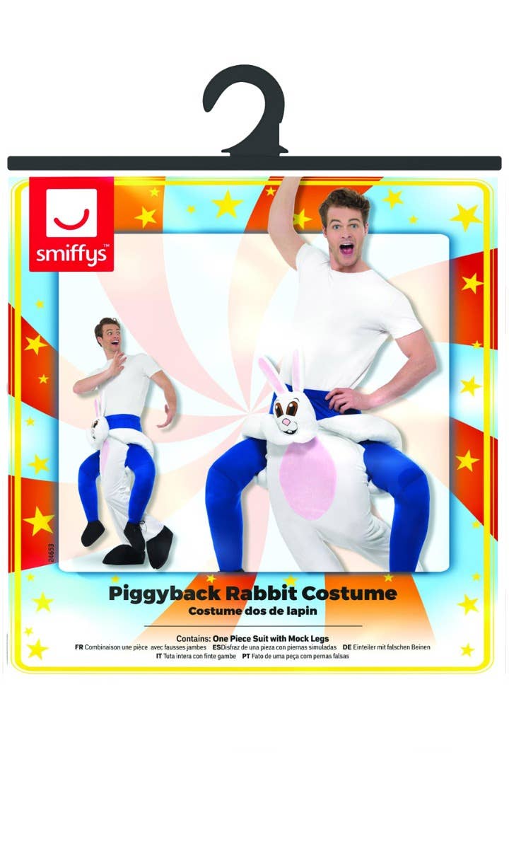 Novelty Piggyback Easter Bunny Men's Fancy Dress Costume Packaging Image