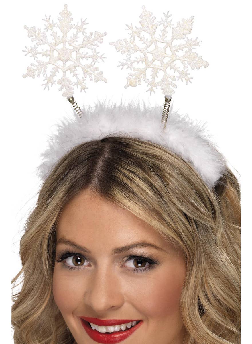 White Glitter Snowflake Christmas Head Bopper Headband