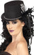 Black Felt Costume Top Hat with Silver Skeleton Hand and Feathers