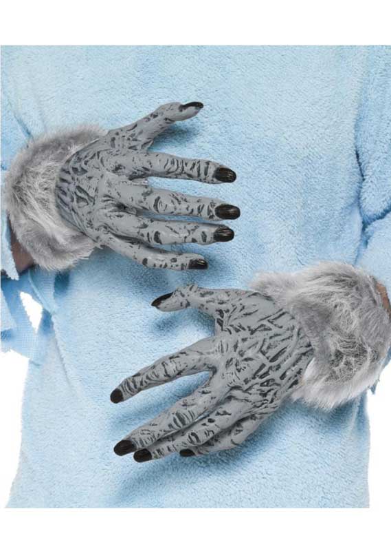 Grey Faux Fur Werewolf Hands Costume Gloves