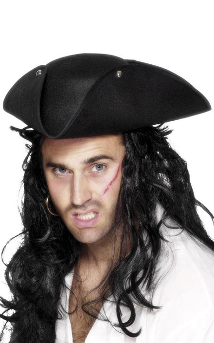 Men's Felt Fabric Black Tricorn Pirate Costume Hat Accessory ,Main Image