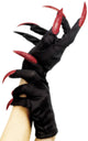 Black Stretch Costume Gloves with Red Glitter Nails