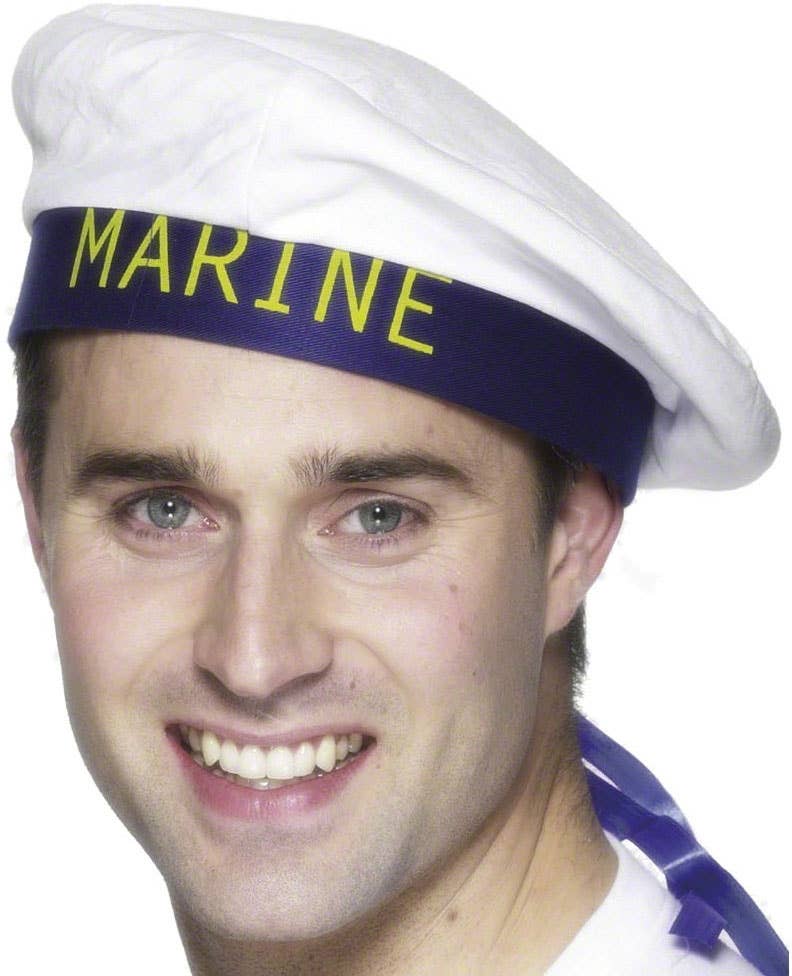 White Navy Marine Sailor Costume Hat with Black Band - Alternative View