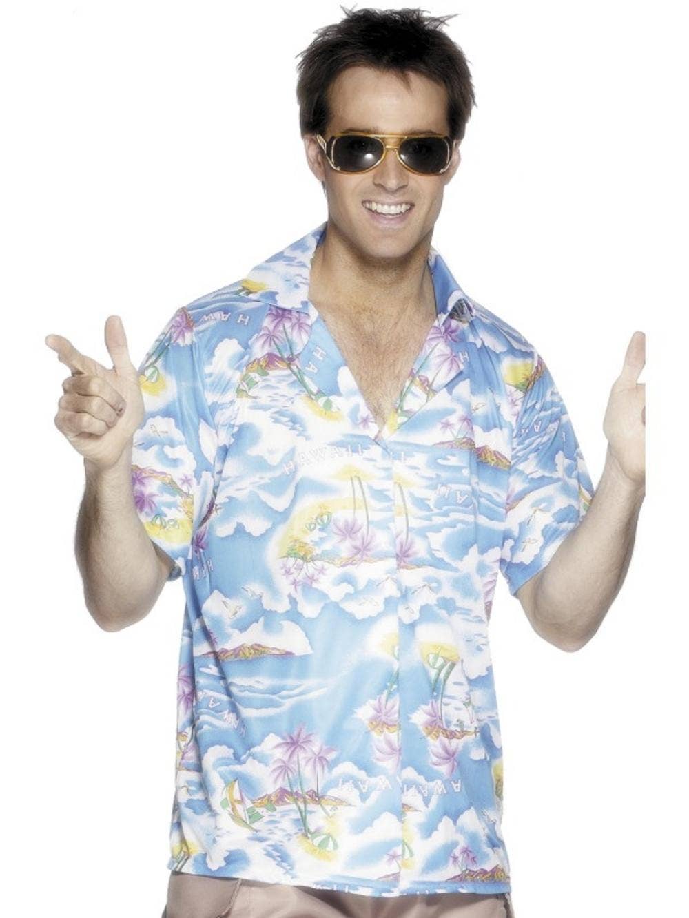 Blue Tropical Island Men's Hawaiian Costume Shirt Image 2