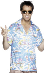 Blue Tropical Island Men's Hawaiian Costume Shirt Image 1