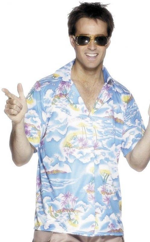 Blue Tropical Island Men's Hawaiian Costume Shirt Image 4