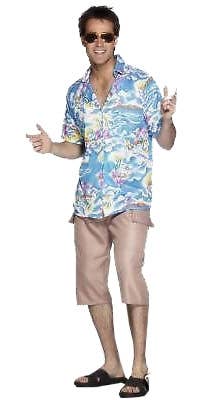 Blue Tropical Island Men's Hawaiian Costume Shirt Image 3