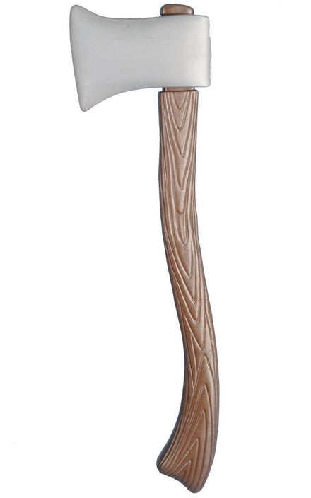 Realistic Silver Plastic Costume Weapon Axe with Wood Effect Handle