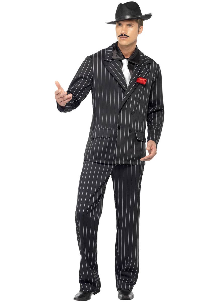 Men's Black Pinstripe Razzle Dazzle 20's Costume Front  Image