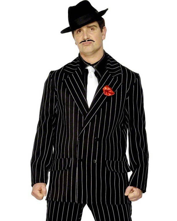 Men's Black Pinstripe Razzle Dazzle 20's Costume Close Up Image