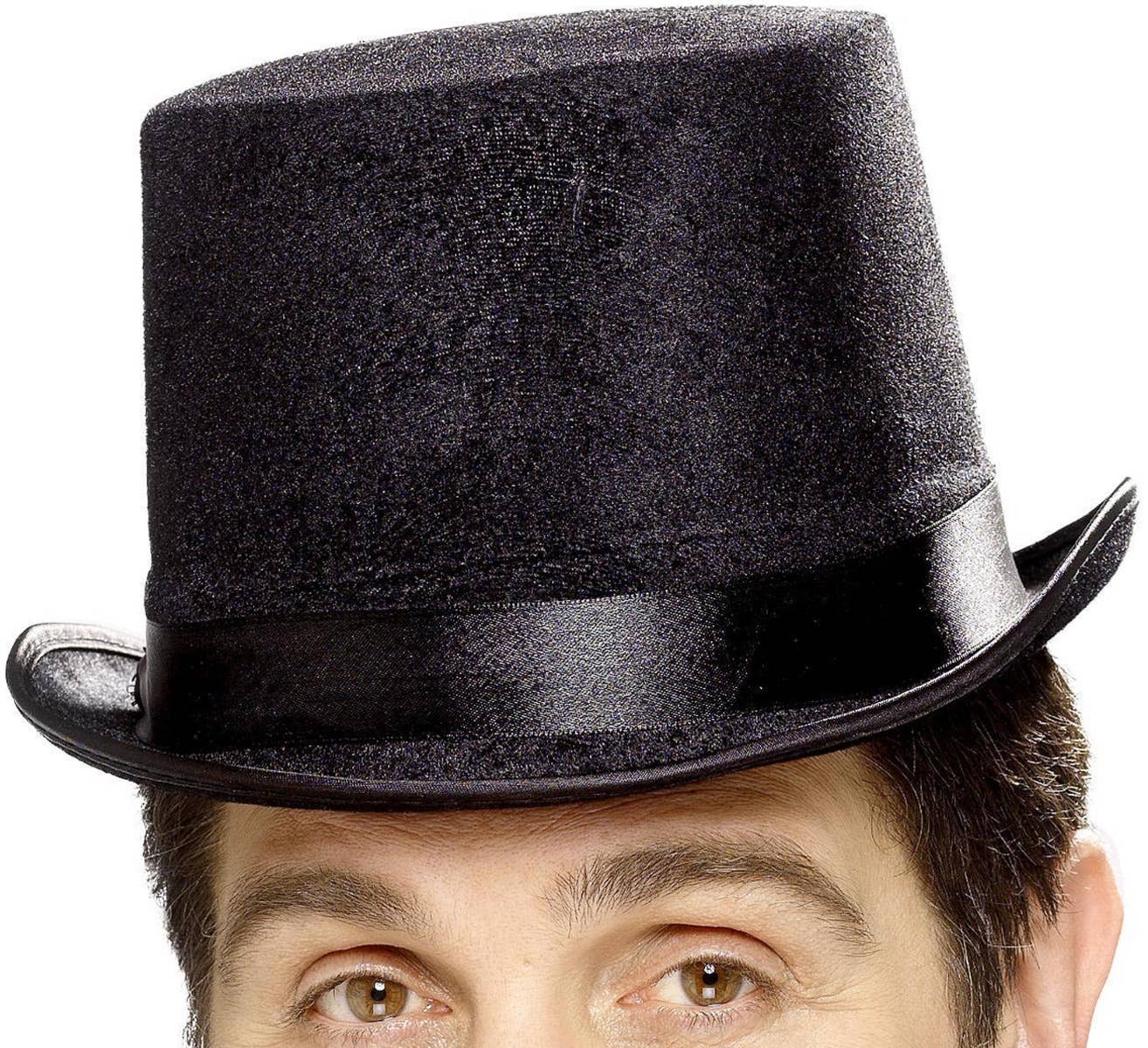 Gentleman's Fancy Black Velvet Top Hat - Close Image